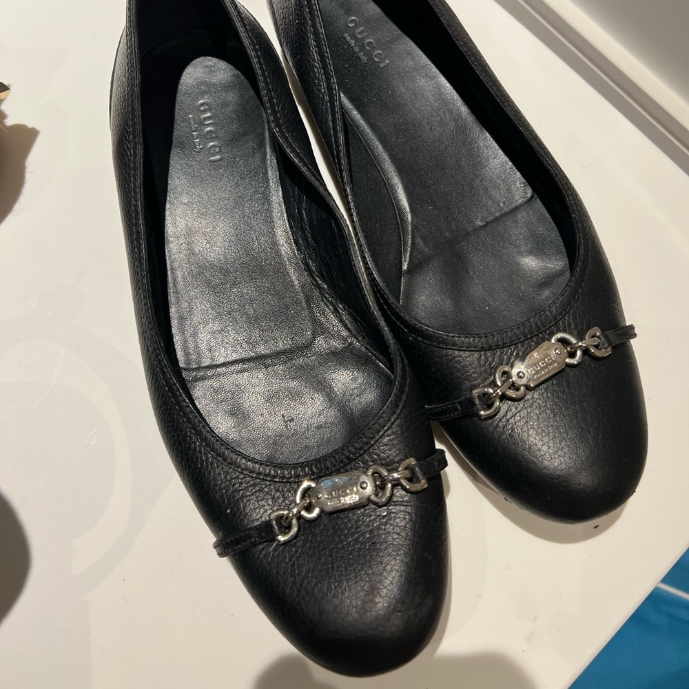 Gucci ballerina flats Black leather size 40 - Picture 1 of 7